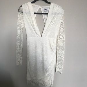 Long sleeve white lace mini dress